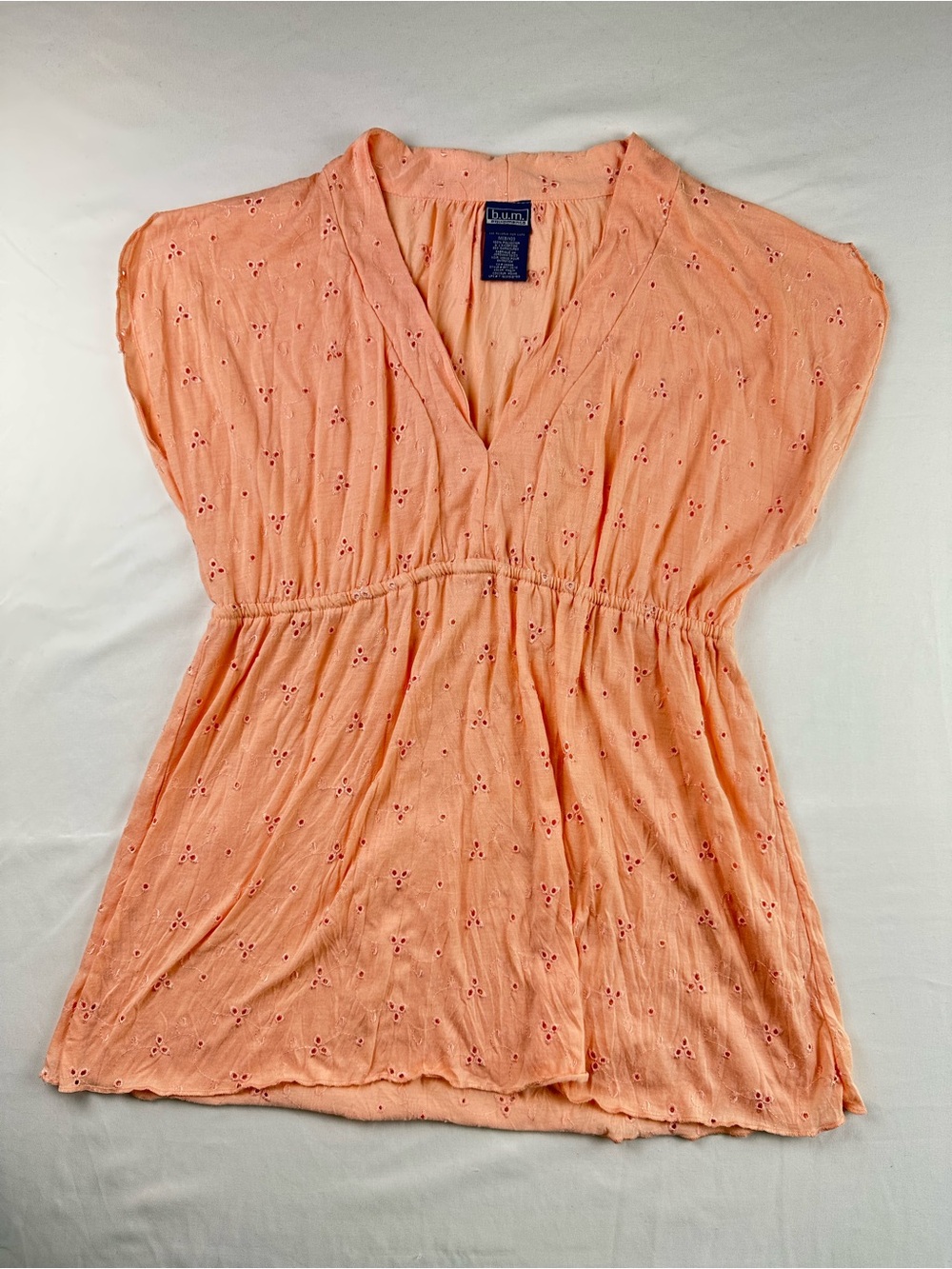 Y2K Vintage B.U.M. Equipment Peach Eyelet Babydoll Top Boho Coquette Blouse M